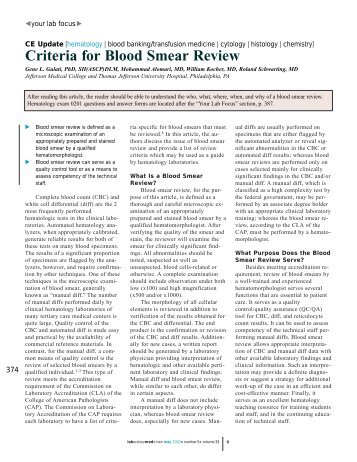 Criteria for Blood Smear Review