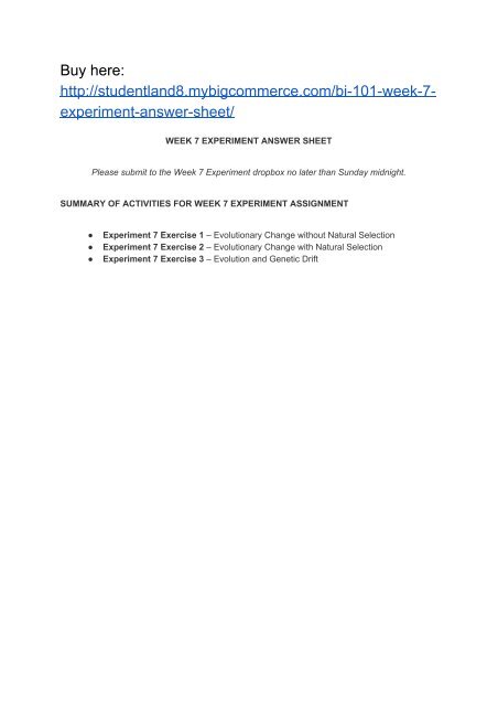 BI 101 Week 7 Experiment Answer Sheet