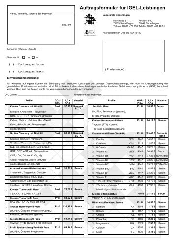 Auftragsformular für IGEL-Leistungen - Laborärzte Sindelfingen