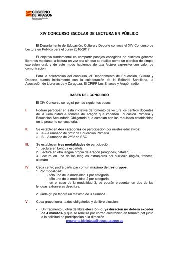 XIV CONCURSO ESCOLAR DE LECTURA EN PÚBLICO