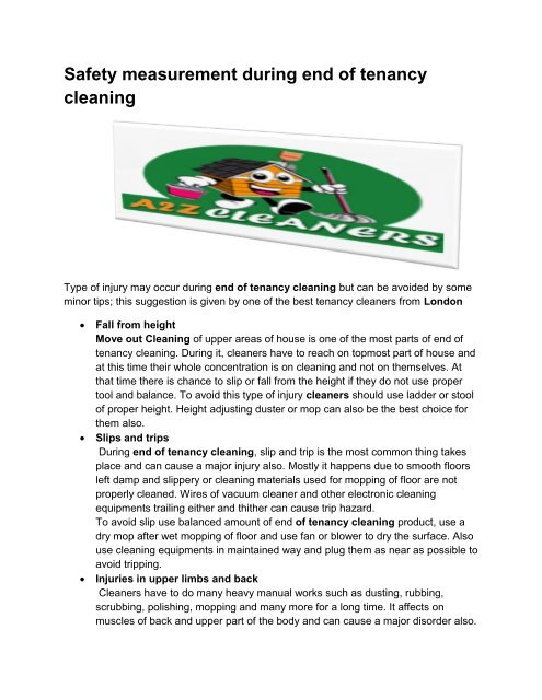 Safety measurement during end of tenancy cleaning