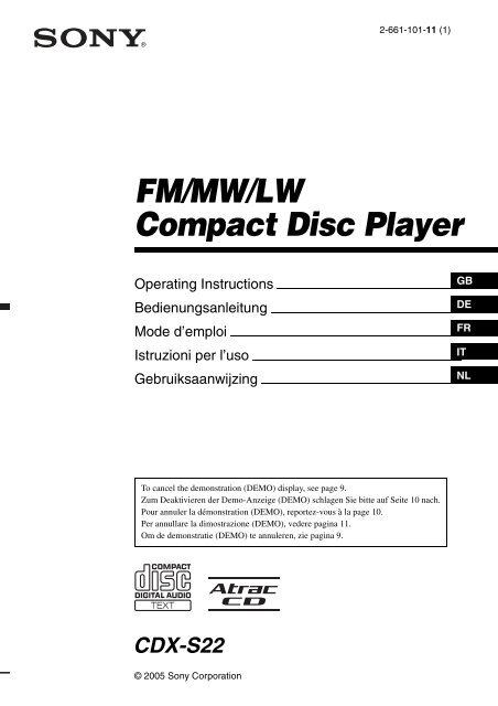 Sony CDX-S22 - CDX-S22 Istruzioni per l'uso Tedesco