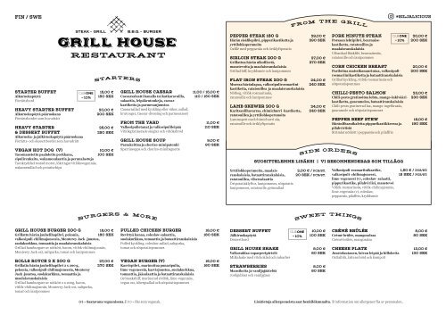 Grill House menu, Baltic Princess & Galaxy