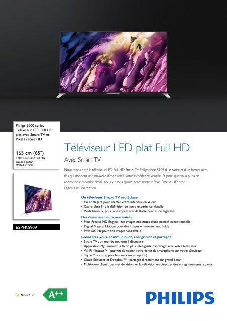 Philips 5000 series T&eacute;l&eacute;viseur LED plat Full HD - Fiche Produit - FRA