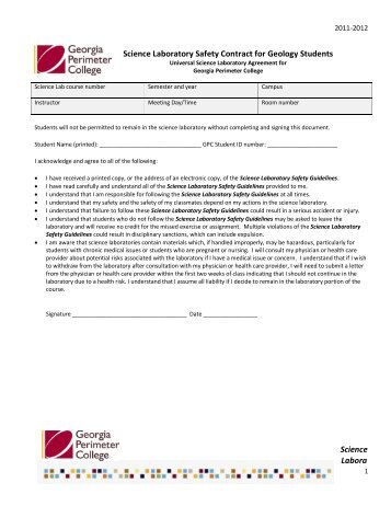 Science Laboratory Safety Contract for Geology Students Science ...