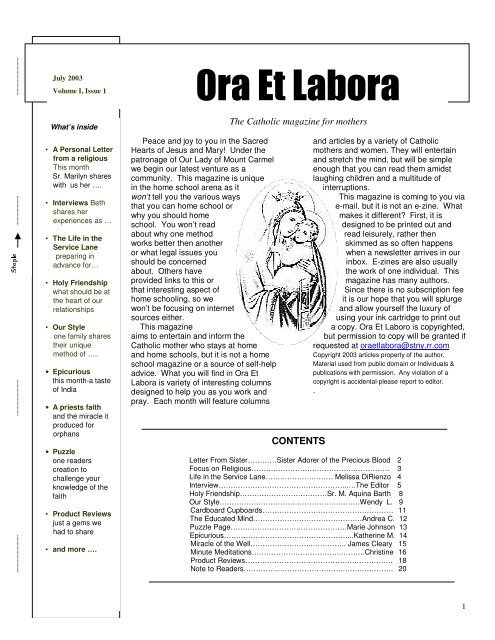 Ora Et Labora - Sisters Adorers of the Precious Blood