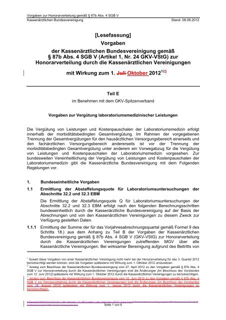 KBV-Vorgaben 08.08.2012 - Teil E (Lesefassung) - Kassenärztliche ...