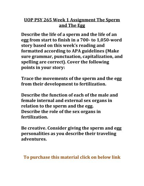 UOP PSY 265 Week 1 Assignment The Sperm and The Egg