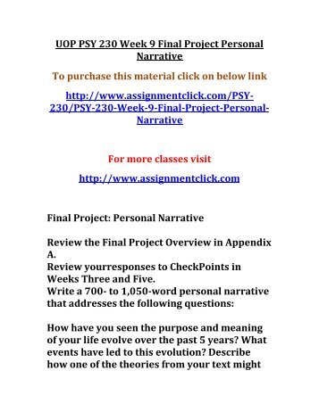 UOP PSY 230 Week 9 Final Project Personal Narrative