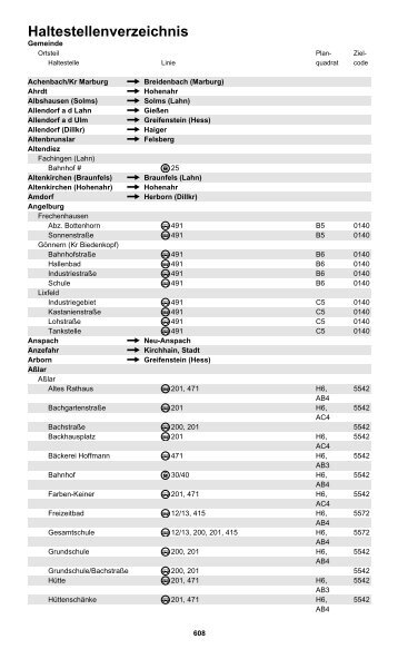 Haltestellenverzeichnis - Verkehrsgesellschaft Lahn-Dill-Weil mbH