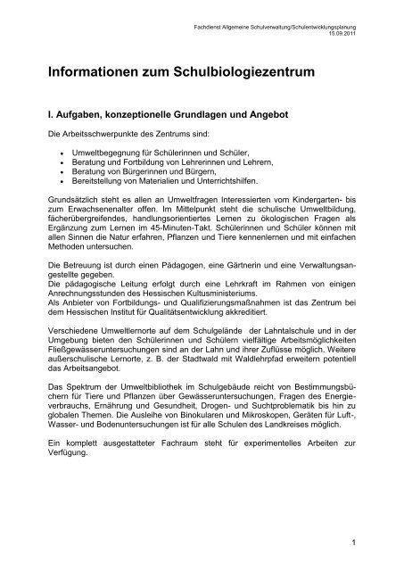 Informationen zum Schulbiologiezentrum - Bündnis 90/Die Grünen ...