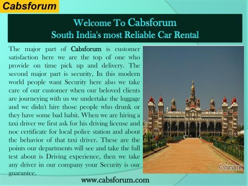 Bangalore to Chennai Car Rentals