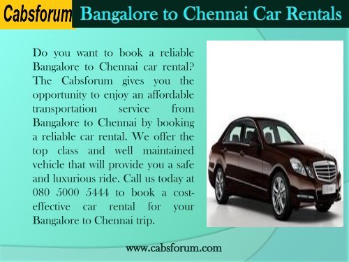 Bangalore to Chennai Car Rentals