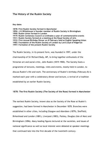 The History of the Ruskin Society