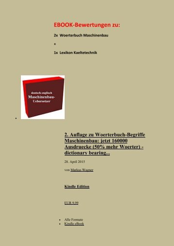 EBOOK-Bewertungen zu deutsch-englisch Woerterbuch Maschinenbau + Lexikon Kaeltetechnik