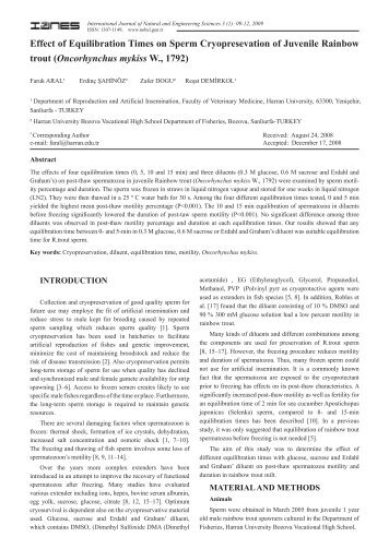 Effect of Equilibration Times on Sperm Cryopresevation of Juvenile ...