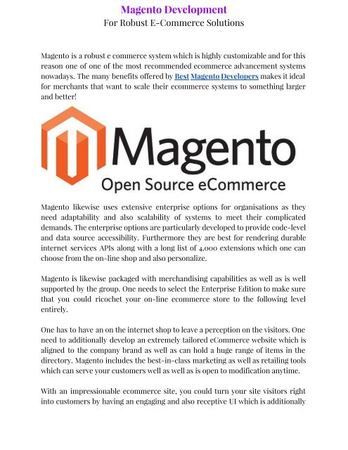 Magento Development - For Robust E-Commerce Solutions
