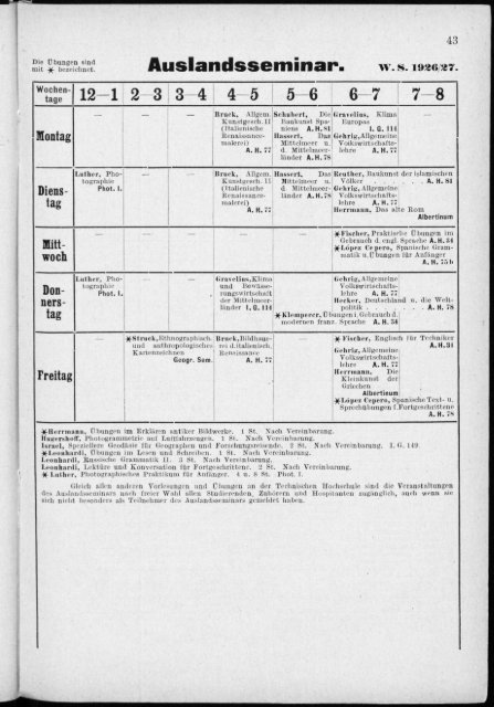 Verzeichnis der Vorlesungen und Übungen für das Winter-Semester 1926/27