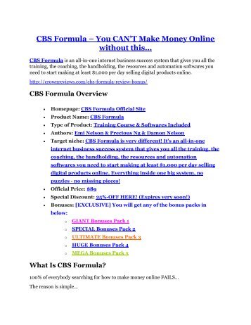 CBS Formula Review demo - $22,700 bonus