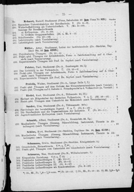 Verzeichnis der Vorlesungen und Übungen für das Sommer-Semester 1926