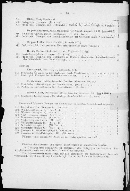 Verzeichnis der Vorlesungen und Übungen für das Sommer-Semester 1926