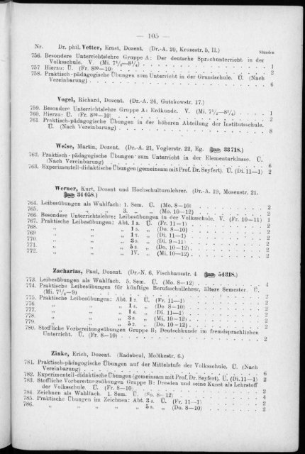 Verzeichnis der Vorlesungen und Übungen, Stunden- und Studienpläne Sommersemester 1930