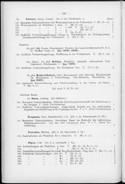 Verzeichnis der Vorlesungen und Übungen, Stunden- und Studienpläne Sommersemester 1930