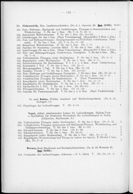 Verzeichnis der Vorlesungen und Übungen, Stunden- und Studienpläne Sommersemester 1930