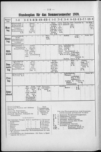 Verzeichnis der Vorlesungen und Übungen, Stunden- und Studienpläne Sommersemester 1930