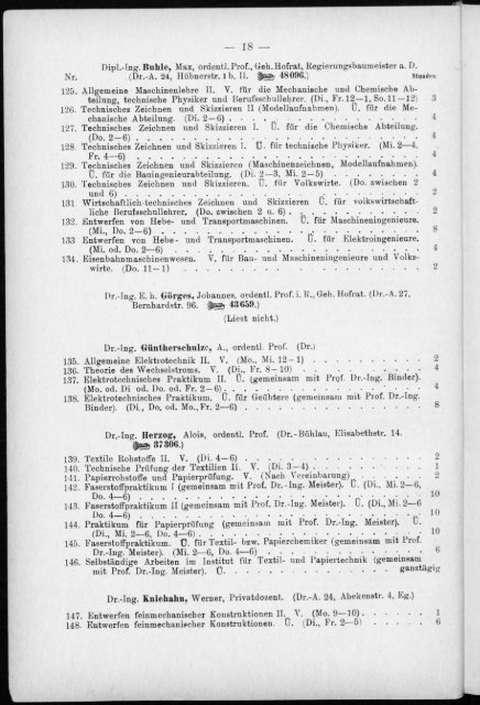 Verzeichnis der Vorlesungen und Übungen, Stunden- und Studienpläne Sommersemester 1930