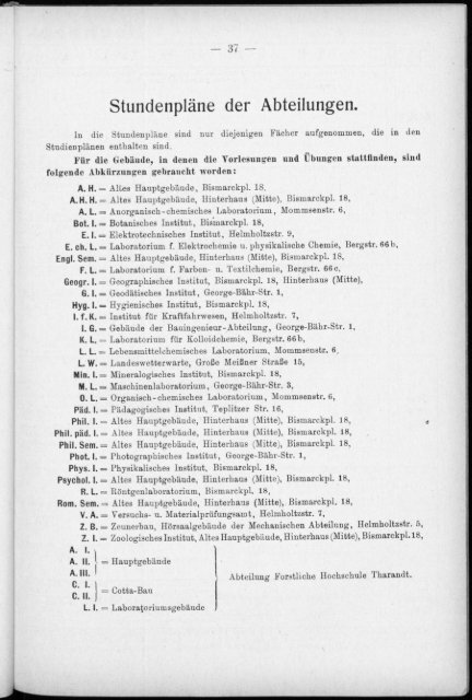 Verzeichnis der Vorlesungen und Übungen, Stunden- und Studienpläne Sommersemester 1930