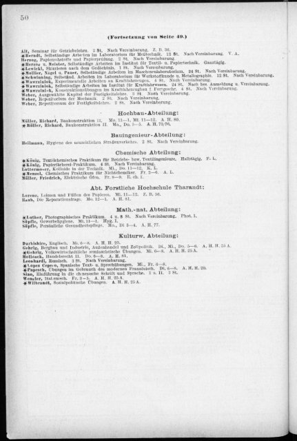 Verzeichnis der Vorlesungen und Übungen, Stunden- und Studienpläne Sommersemester 1930