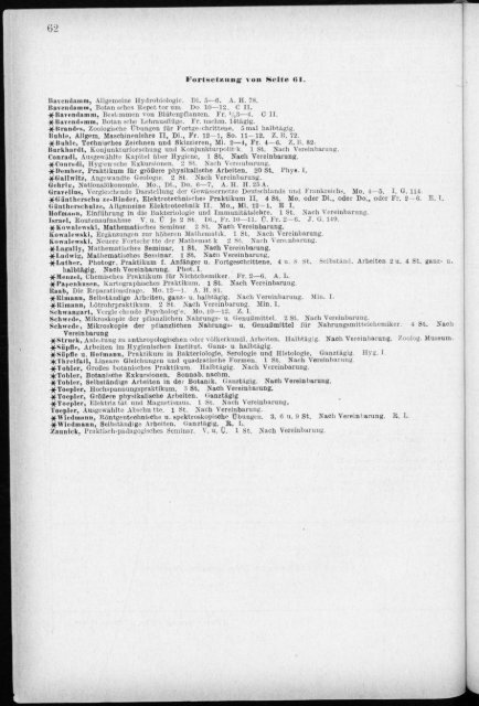 Verzeichnis der Vorlesungen und Übungen, Stunden- und Studienpläne Sommersemester 1930