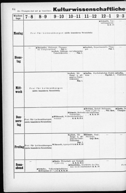 Verzeichnis der Vorlesungen und Übungen, Stunden- und Studienpläne Sommersemester 1930