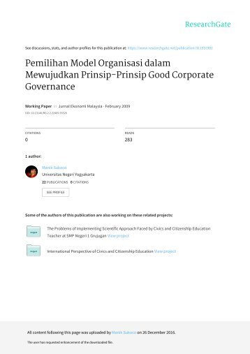 Pemilihan Model Organisasi dalam Mewujudkan Prinsip-prinsip Good Corporate Governance