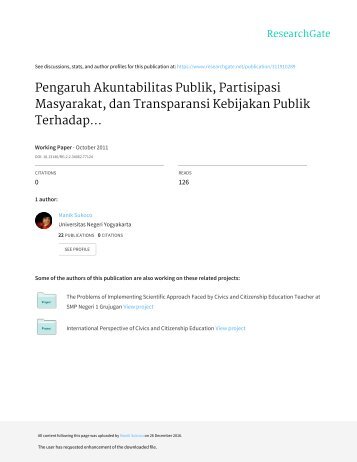 Pengaruh Akuntabilitas Publik, Partisipasi Masyarakat, dan Transparansi Kebijakan Publik Terhadap Hubungan Antara Pengetahuan Anggaran dengan Pengawasan Keuangan Daerah Kota Malang