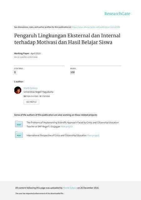 Pengaruh Lingkungan Eksternal dan Internal terhadap Motivasi dan Hasil Belajar Siswa