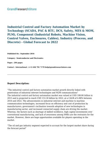 Industrial Control and Factory Automation Market-Global Forecast to 2022