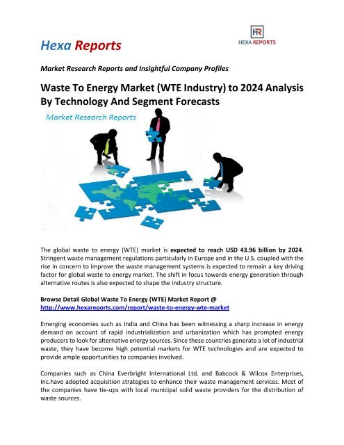 Waste To Energy Market (WTE Industry) to 2024 Analysis By Technology ...