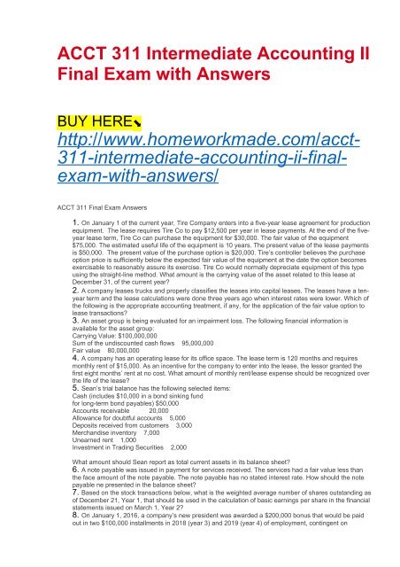ACCT 311 Intermediate Accounting II Final Exam with Answers