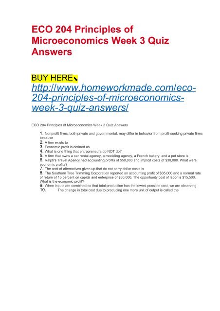 ECO 204 Principles of Microeconomics Week 3 Quiz Answers