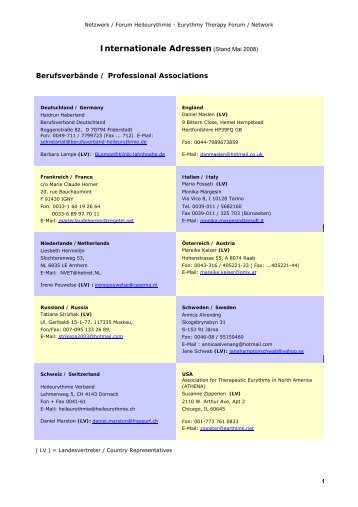 Internationale Adressen (Stand Mai 2008) - Medizinische Sektion ...