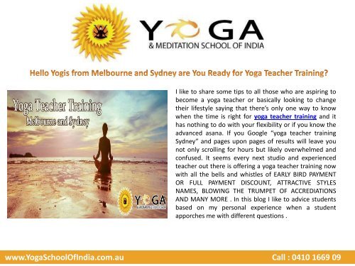 Hello Yogis from Melbourne and Sydney are You Ready for Yoga Teacher Training?