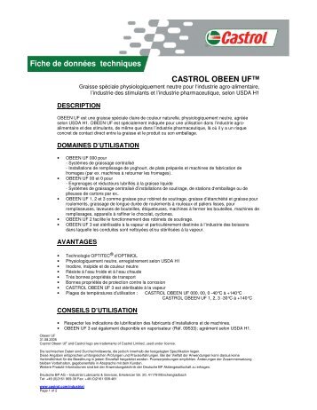 Fiche de données techniques CASTROL OBEEN UF™