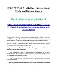 UOP ECO 372 Week 5 Individual International Trade and Finance Speech