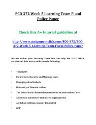 UOP ECO 372 Week 5 Learning Team Fiscal Policy Paper