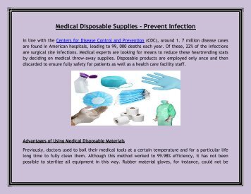 Medical Disposable Supplies - Prevent Infection