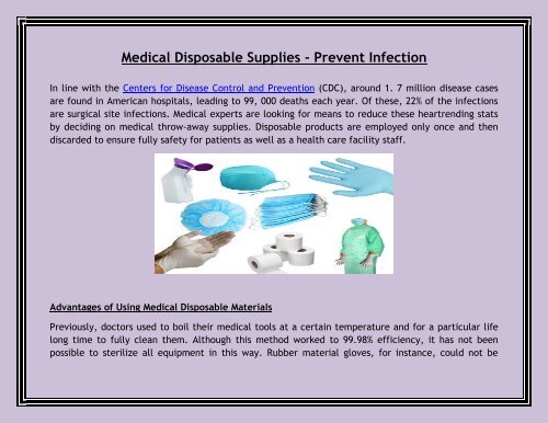 Medical Disposable Supplies - Prevent Infection