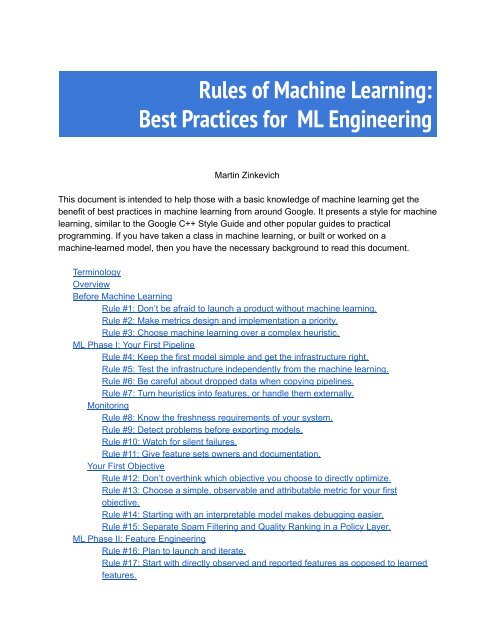 best practices in machine learning