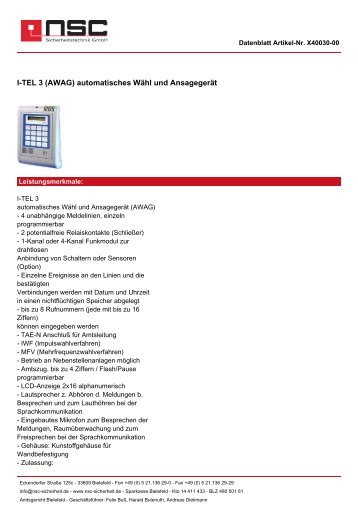 I-TEL 3 (AWAG) automatisches Wähl und Ansagegerät